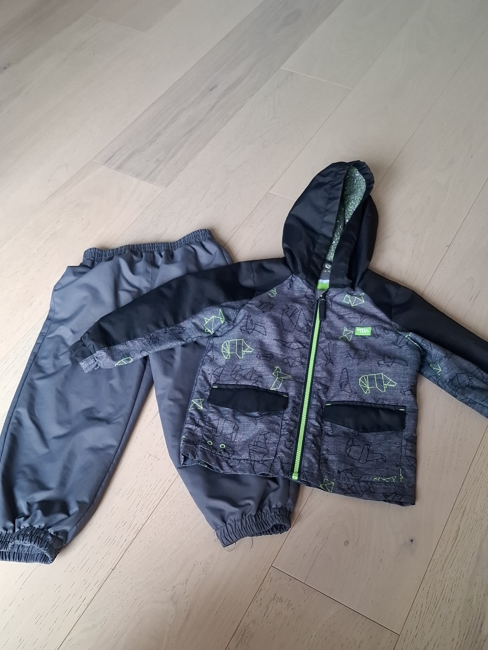 Toddler Two-Piece Rain Set - Gray with Neon Green Accents